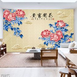 Tranh hoa mẫu đơn và mây