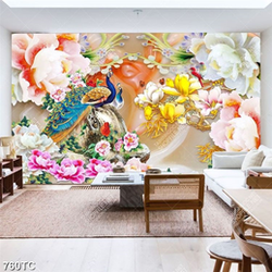 Tranh giả ngọc chim công và hoa mẫu đơn