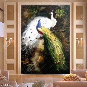 Tranh sơn dầu đôi chim công