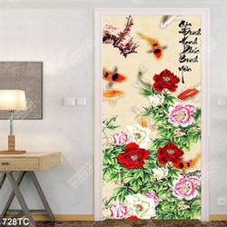 Tranh cá Koi và hoa mẫu đơn