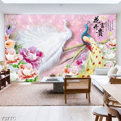 Tranh đôi chim công nền giả ngọc đẹp