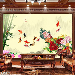 Tranh hoa mẫu đơn và cá chép đẹp