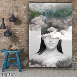 Tranh khổ dọc cô gái và mây