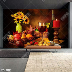 Tranh bình hoa hướng dương và giỏ trái cây