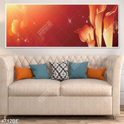 Tranh hoa vân môn nền cam in kính bếp