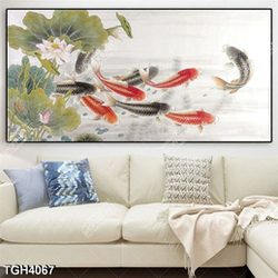 Tranh sơn dầu hoa Sen và cá chép