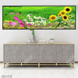 Tranh đồng cỏ và hoa hướng dương in kính bếp