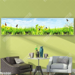 Tranh cỏ và hoa in kính bếp