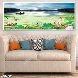 Tranh cá chép và hoa Sen in kính bếp