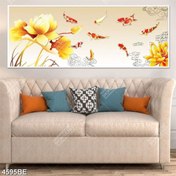 Tranh tài lộc cá chép và hoa Sen in kính bếp