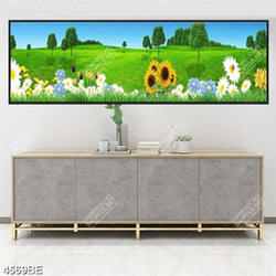Tranh hoa hướng dương và cỏ xanh in kính bếp