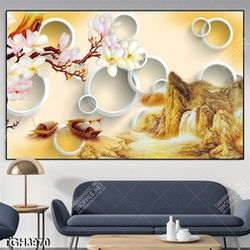 Tranh ghép hoa mộc lan và núi