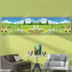 Tranh thảm cỏ và hoa in kính bếp