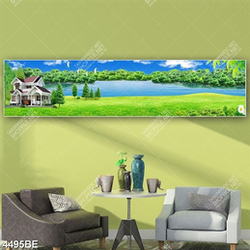 Tranh nhà trên thảm cỏ in kính bếp