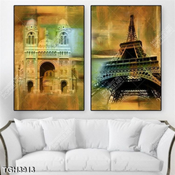 Tranh ghép 2 tấm tháp Eiffel và nhà thờ