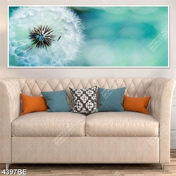 Tranh hoa bồ công anh nền xanh in kính bếp