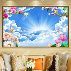 Tranh trần bầu trời và hoa in uv