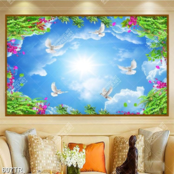 Tranh dán trần bầu trời hoa lá file gốc