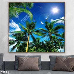 Tranh dán trần in uv bầu trời trên rừng dừa