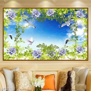 Tranh dán trần chim trời hoa lá file gốc