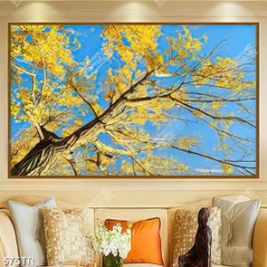 Tranh dán trần in canvas cây lá vàng