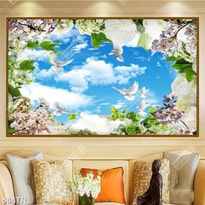 Tranh dán trần file gốc psd bối cảnh bầu trời và hoa anh đào