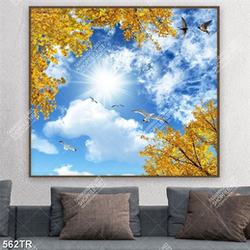 Tranh dán trần file gốc psd đàn chim bay trên bầu trời mây