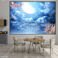 Tranh dán trần bầu trời trăng sao và hoa file gốc