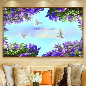 Tranh dán trần file gốc psd bối cảnh bầu trời hoa tím