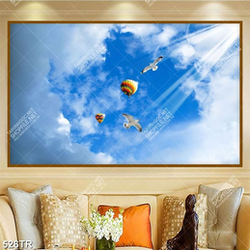 Tranh in trần file gốc psd khinh khí cầu  bay trên bầu trời xanh