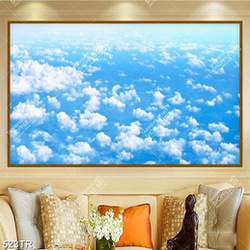 Tranh dán trần in uv bầu trời mây trắng