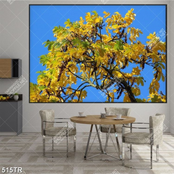 Tranh dán trần nghệ thuật cành cây lá vàng in 3d