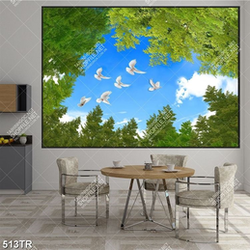 Tranh dán trần bầu trời lá xanh file gốc