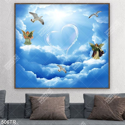 Tranh dán trần thiên sứ trên trời và chim file gốc