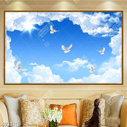 Tranh dán trần file gốc psd đàn chim bồ câu bay lượn tự do trên bầu trời