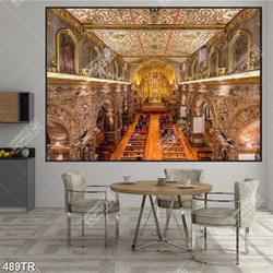 Tranh dán trần nghệ thuật kiến trúc nhà thờ in canvas