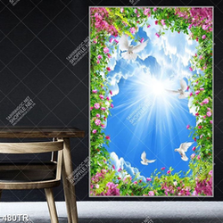 Tranh file psd dán trần bầu trời hoa lá