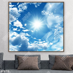 Tranh dán trần nghệ thuật bầu trời tỏa nắng in canvas
