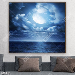 Tranh dán trần nghệ thuật bầu trời đêm và mặt biển in canvas