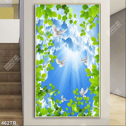 Tranh dán trần nhà file gốc psd bối cảnh bầu trời và đàn chim bay tự do