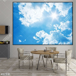 Tranh dán trần in uv ánh nắng xuyên qua những đám mây