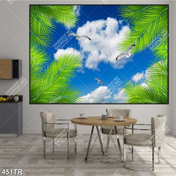 Tranh dán trần nhà file gốc psd tán cây xanh và đám mấy trắng