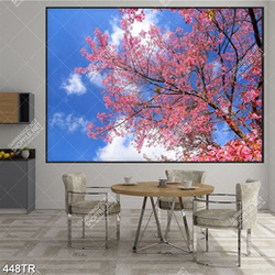 Tranh dán trần in 3d cây hoa đỏ