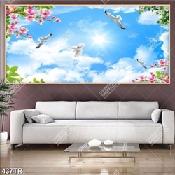 Tranh dán trần nghệ thuật hoa bầu trời đẹp trên tán hoa đào file gốc