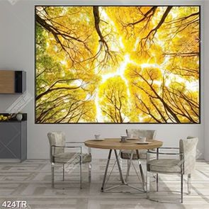 Tranh dán trần in uv rừng cây lá vàng