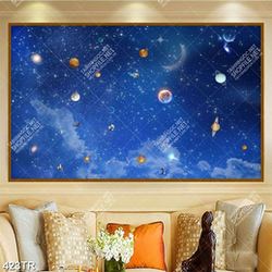 Tranh dán trần  file gốc psd bầu trời vũ trụ in uv