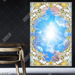 Tranh dán trần in 3d bầu trời chiếu ánh nắng