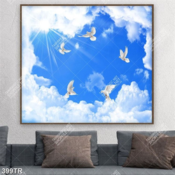 Tranh in trần file gốc psd đàn chim trăng bay trên bầu trời nắng  in uv