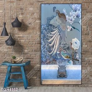 Tranh sơn dầu chim công và hoa mộc lan