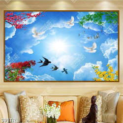 Tranh in trần nhà file gốc psd chim én mang xuân về  in uv